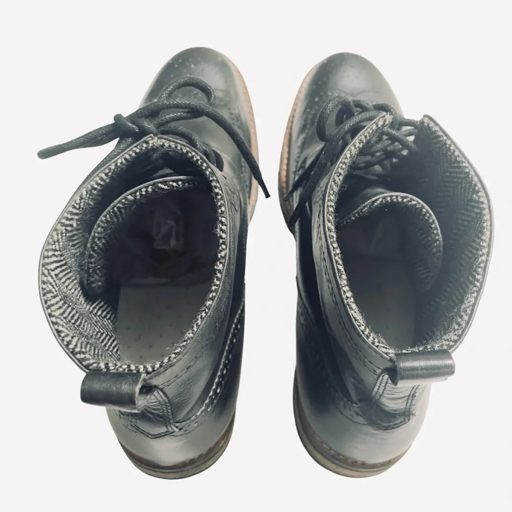 Jeffrey Tyler Black Leather Wingtip Brogue Boots Men's 10.5 Dress Combat Style